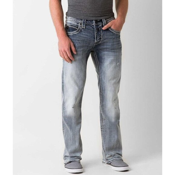 Rock Revival Lanny Embroidery Distressed Mens Boot Cut Denim Jeans 29x29 - Picture 1 of 12